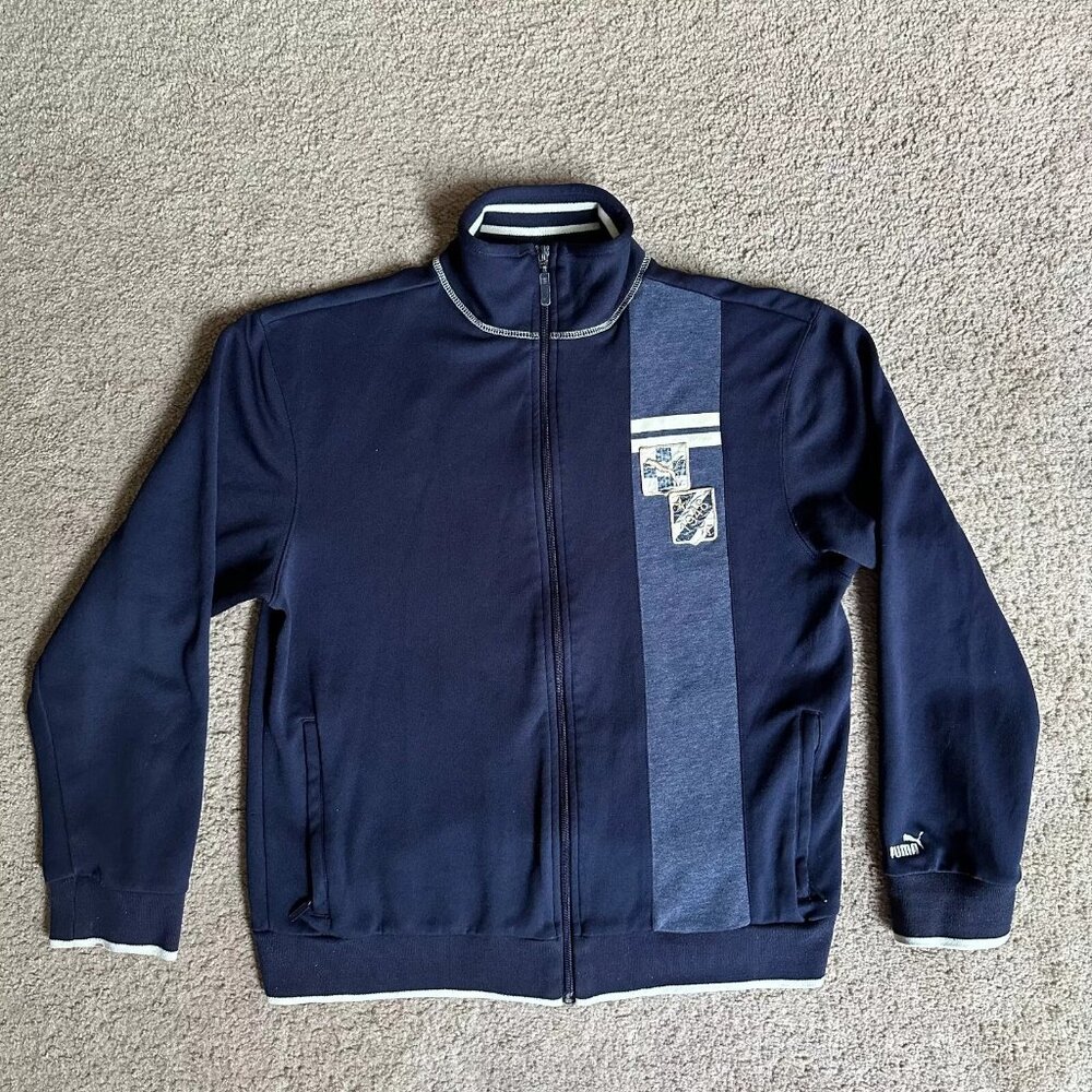 Puma Sweater Mens Small Full Zip Mock Neck Activewear Navy Blue Pockets